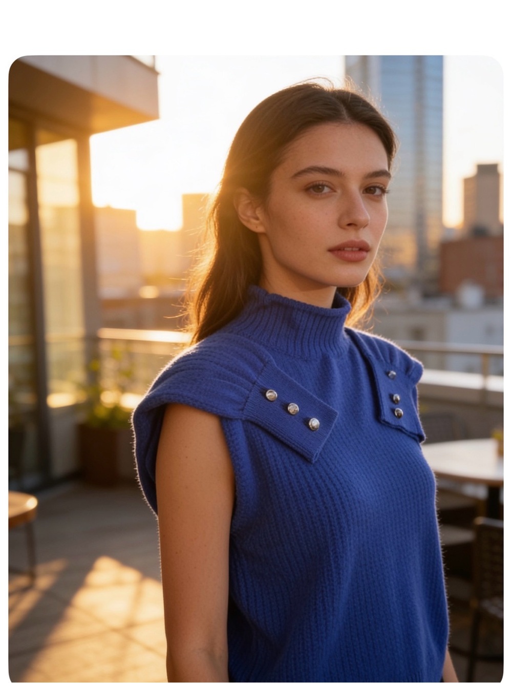 Maison Jules Cobalt Blue Mock Neck Sweater.